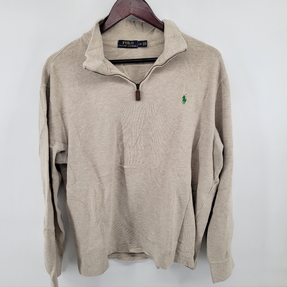 Polo by Ralph Lauren Men's Tan Zip-Up Sweater Beige tan with Green  Size Large